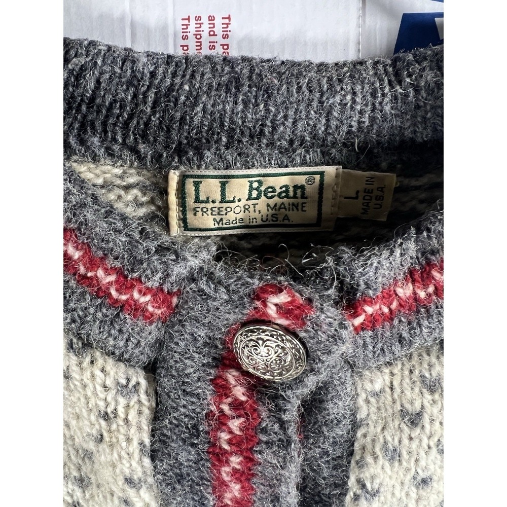 Vintage LL Bean 70s Cardigan Sweater Womens Large Wool Nordic Buttons USA Made - Picture 3 of 4